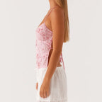 Combhasaki Women Summer Sleeveless Beading Camis Top V-neck Tie-up Cross Backless Pearl Glitter Sequin Flower Embroideried Vest