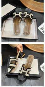 2025 Summer new arrival,fashion style grids high heel slippers for woman,thick heel outwear beach sandals for women