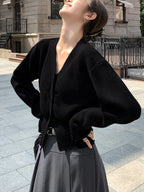 AOSSVIAO Knitted Casual Cardigan 2025 Autumn Winter Elegance Solid Color V-neck Sweater Unique and Niche Slim Fit Tops