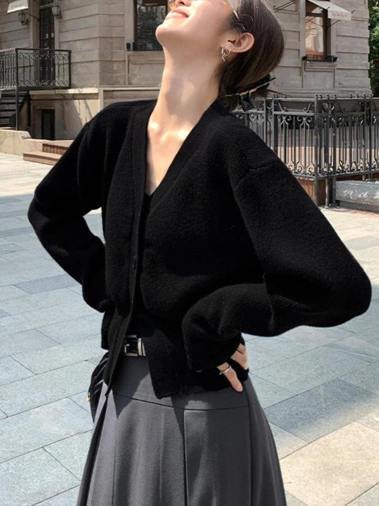 AOSSVIAO Knitted Casual Cardigan 2025 Autumn Winter Elegance Solid Color V-neck Sweater Unique and Niche Slim Fit Tops