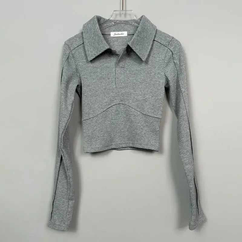 Elegant Coquette Women's Polo Neck T-Shirt - Long Sleeve, Chic Style, Effortless Elegance