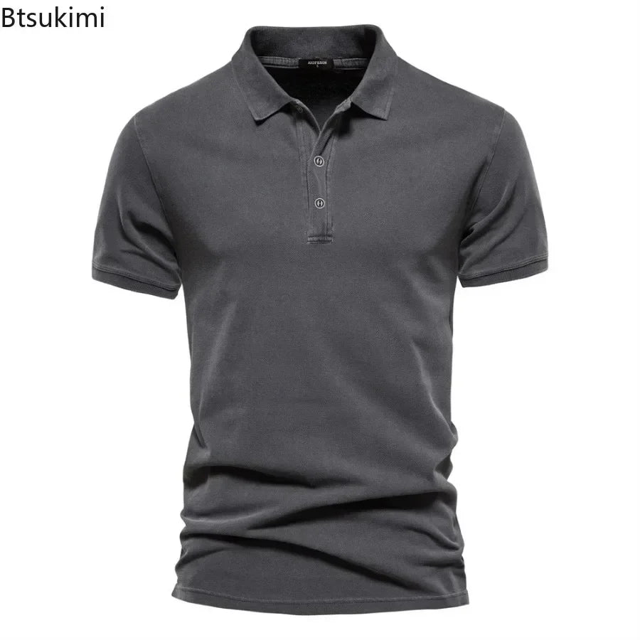 2025 Men's Slim Fit Cotton Polo Shirt - Stylish Lapel Design for Casual & Business Golf Wear