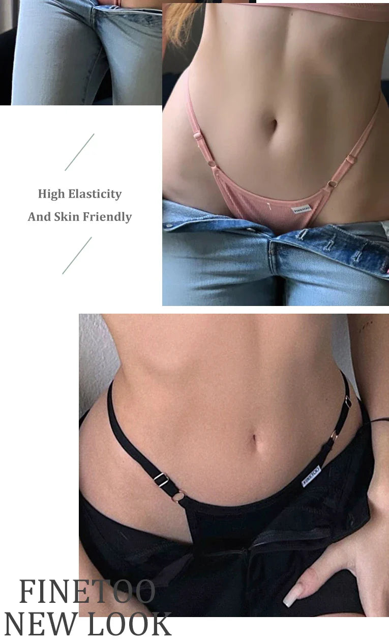 Cotton Sexy Thongs Adjustable Women's Panties Soft Panties Low Waist Seamless Thongs Woman Lingerie Tangas Mujer S-XL FINETOO