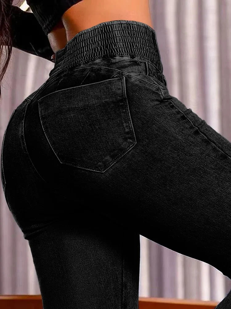 2025 Fashion Straight High Waist Jeans Women Elastic Skinny Denim Pants Y2K Trousers Shaping Butt Lift Slim-fit Jeans Black