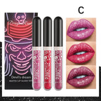 3pcs Glitter Lipstick Set Waterproof Sexy Blue Purple Black Lip Gloss Shiny Lip Tint Halloween Lip Makeup Tool Korean Cosmetics