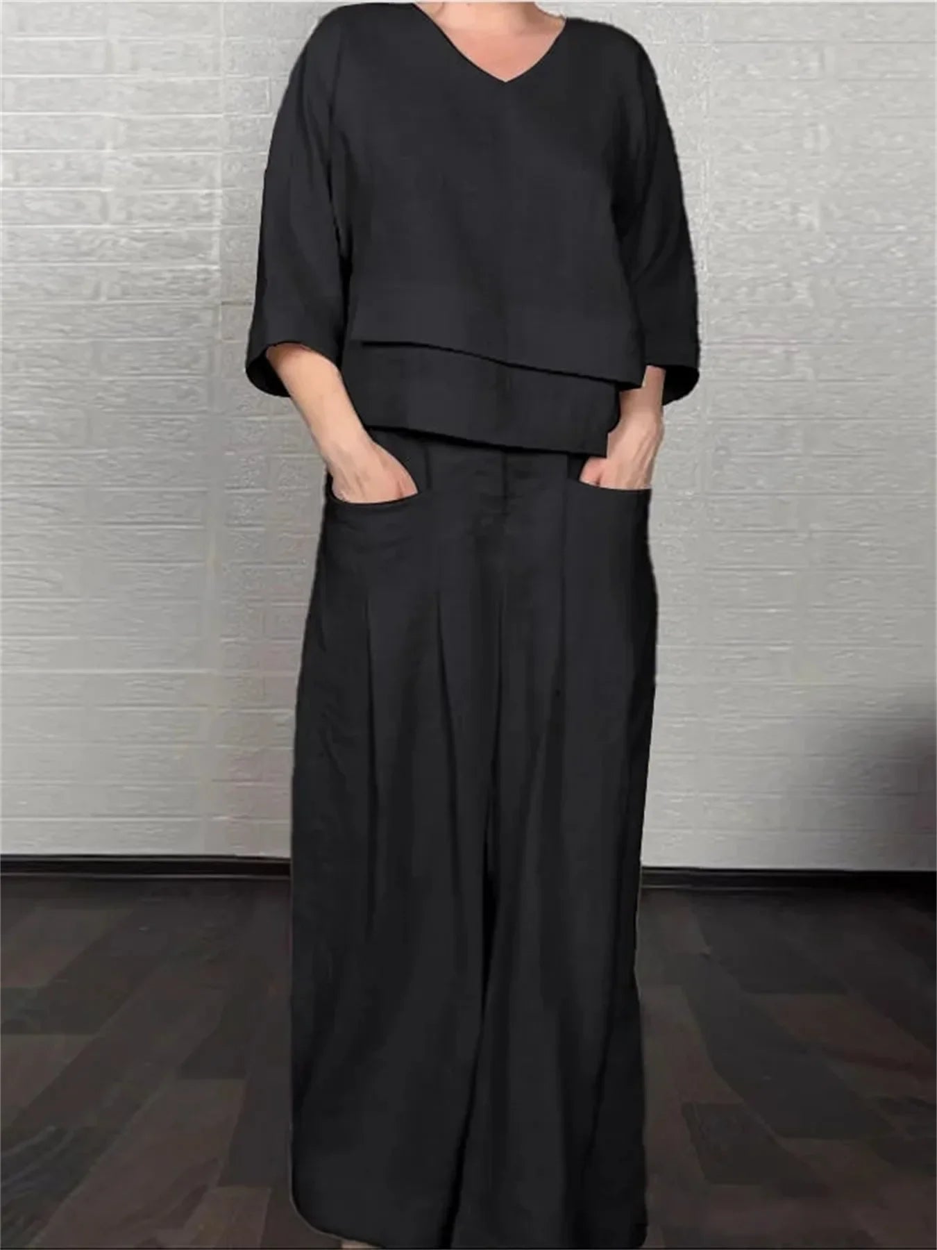 2025 cross-border explosive women's fashion casual solid color plus size irregular linen and cotton suit for women