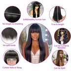 Bone Straight Human Hair Wig With Bangs For Women 30 Inch Brazilian 3x1 Lace Wigs Glueless Wig Human Hair Natural Black Color