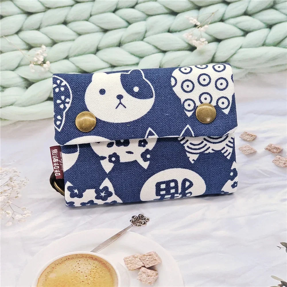 1pcs New Canvas Cartoon Totoro Cat Printed Flower Dog Women Short Wallet Cute Mini Money Key Bag Coin Pocket Purse for Children