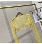 2023 new sexy bright diamond short top Slim thin Ms. hot drill long-sleeved T-shirt sexy leak waist nightclub