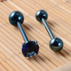 2PCS Anti-Allergy Surgical Steel  Prong Zircon Tongue Barbell Piercings Ball Tongue Barbell Rings Fashion Piercing Jewelry