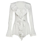 2025 New Autumn Irregular Hem Dress Women Y2K Flare Sleeve V-Neck Bandage Stretch Elegant Birthday Party Chic Hipster Bodycon