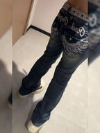 Embroidery High Waited Jeans Woman Street Fashion Vintage Hip Hop Washing Women Jeans Casual Versatile Y2k Pants Black Jeans