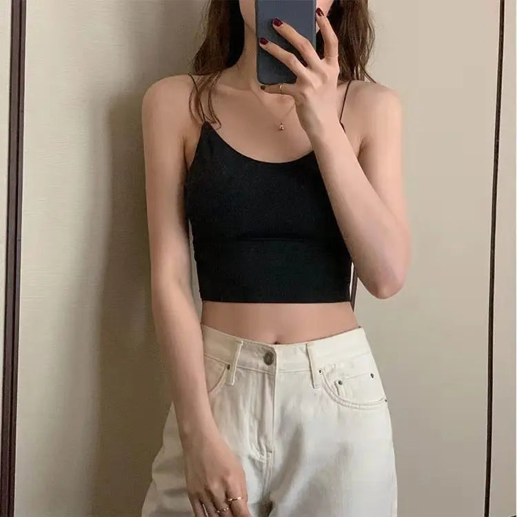 1pc Women Sexy Solid Color Camisole Ice Silk Tube Seamless Sports Tank Top Wireless Underwear Padded Bra Bralette Vest