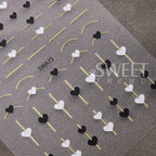 2pcs Black White Red Love Heart Nail Stickers Metallic Golden French Line 3D Adhesive Slider DIY Valentine Design Manicure Decor