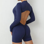 2025 Pad Zipper Long Sleeve Yoga Set Women One Piece Jumpsuit Gym Workout Shorts Fitness Bodysuit Sports Athletic Suit XP358