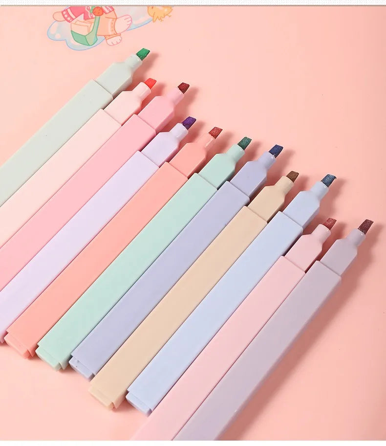 12 Pcs/Set Double Tip Highlighter Pens Kawaii Manga Markers Midliner Pastel Gel Set Stationery Journal School office Supplies