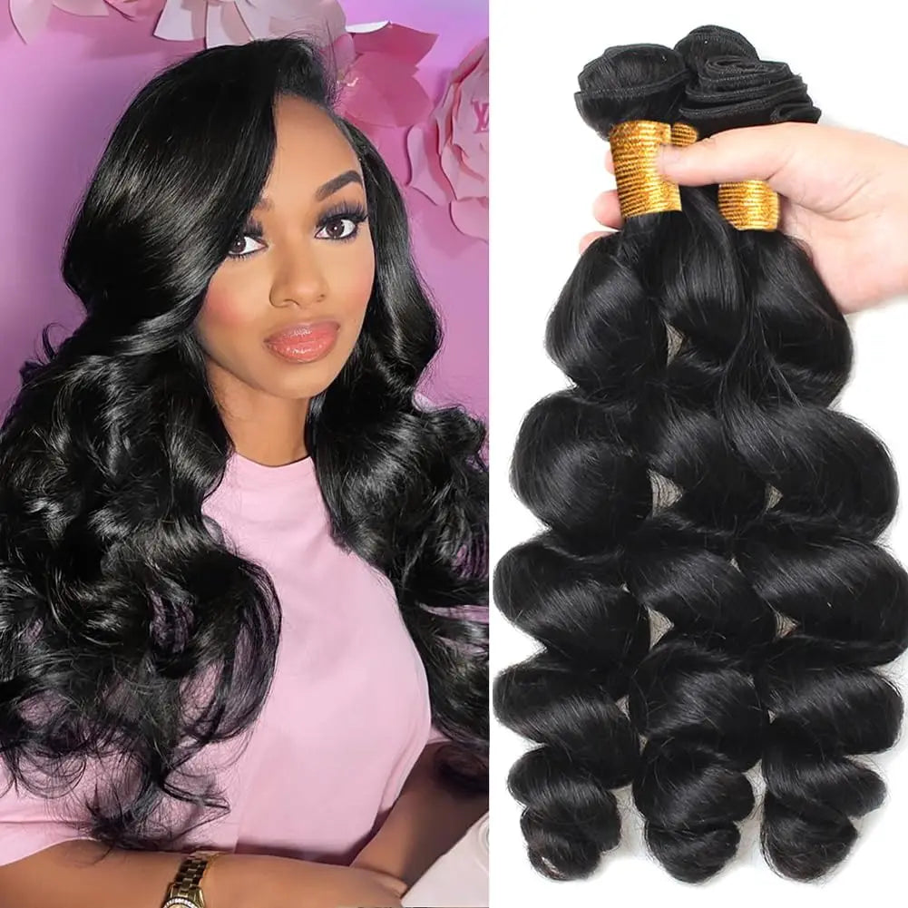 3 Bundles 1618 20 Inch Unprocessed Human Hair Loose Wave Double Weft Bundles for Women, Natural Look Volume Versatile Styling