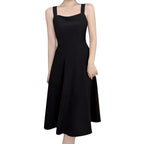 Elegant Black Midi Strapless Dress French Style Birthday Party Slimming Fit Pure Desire Design  Polyester Fiber