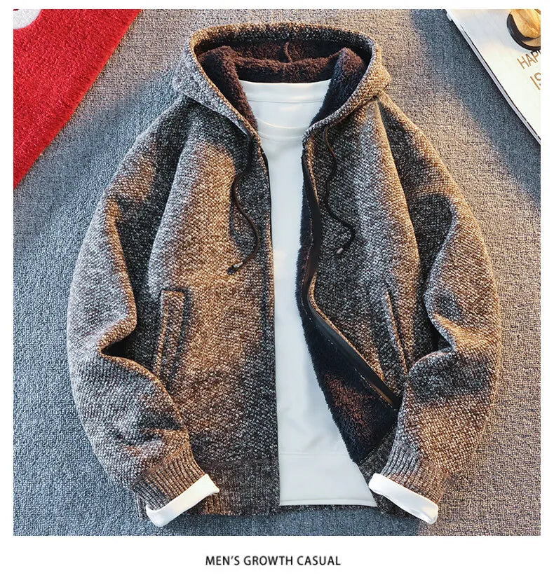 Classic Men's Knitted Sweater Cardigan Hooded Jackets Casual Streetwear Full Zip Cardigans Jackets Coat