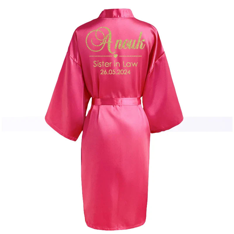 Customized Name Date Wedding Bathrobe Faux Silk Bridal Robe Bride Bridesmaid Wedding Robes Woman Bachelorette Hen Party