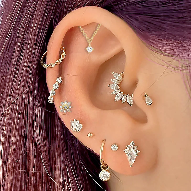 1PC Little Star Moon Snake Crystal Charms Pendant Helix Daith Earrings for Women Hanging Matching Piercing Lobe Tragus Jewelry