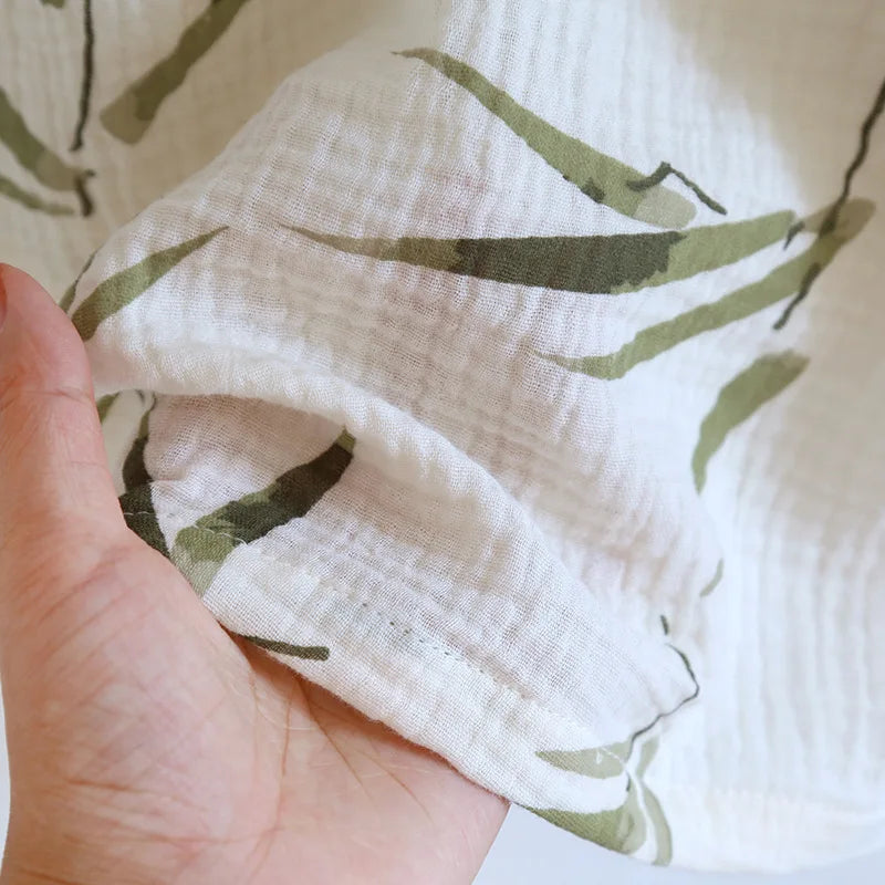 2025 Summer New Women's Two Piece Set of 100% Pure Cotton Crepe Cloth with Chest Cushion Sleepwear Sweet and Cute Home Fury