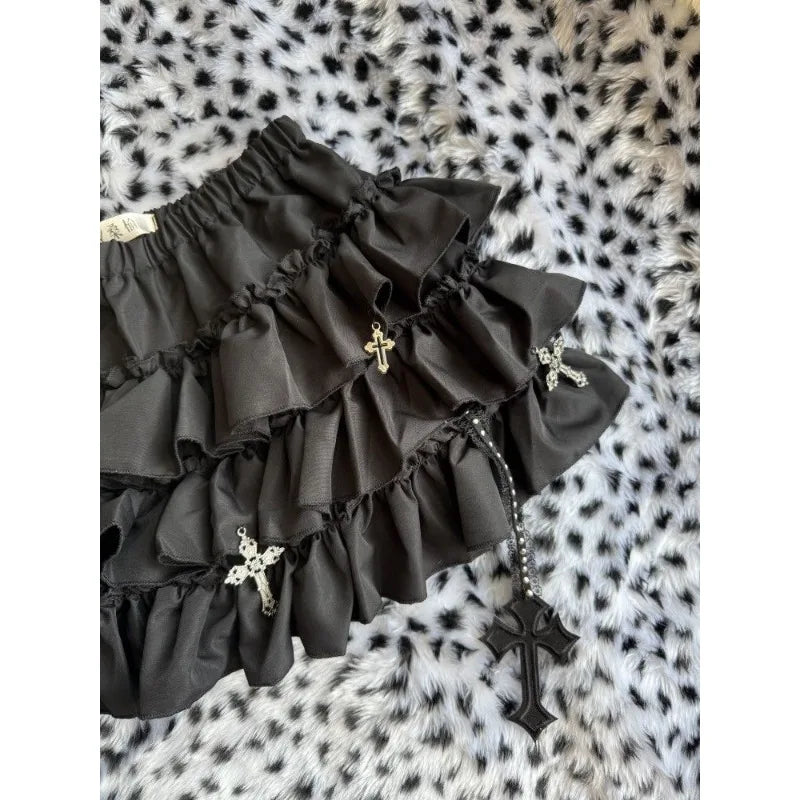 Gothic Y2k Elastic Waist Harajuku Y2k Short Skirt Women Hot Chick Chic Ruffle Subculture Skirts Design Retro Cake Skirt Lolita