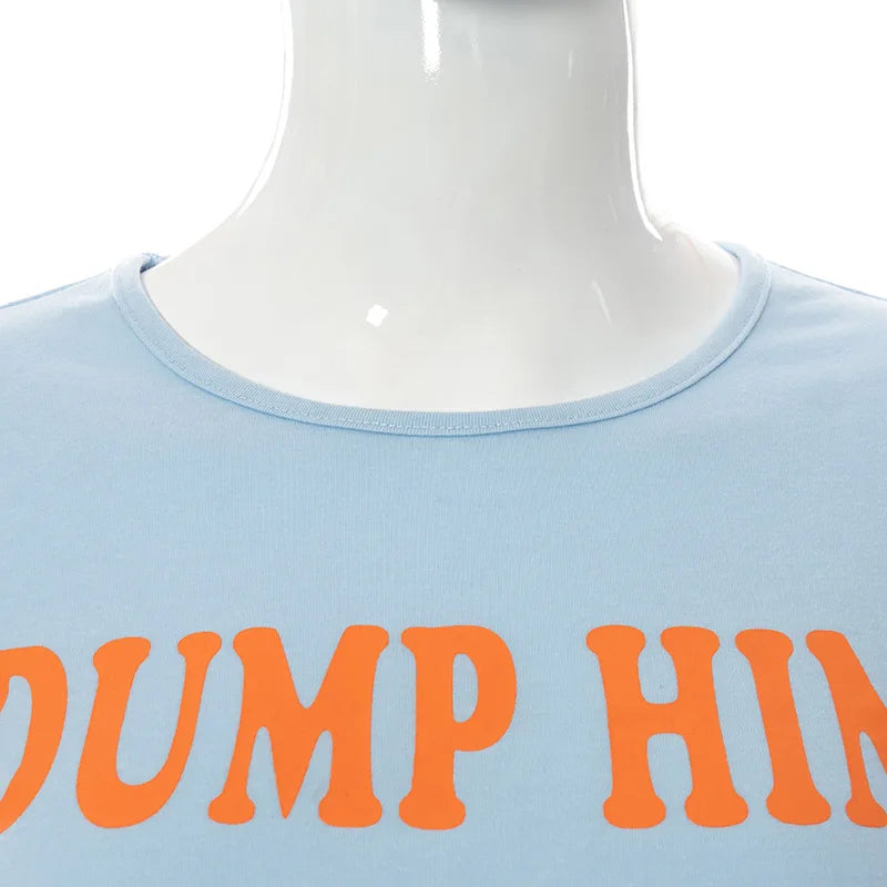 Cute 2000s Aesthetics Letter Print Blue Baby Tees Y2K Streetwear O-neck Short Sleeve Crop Tops Women Fashion 2023 Slim