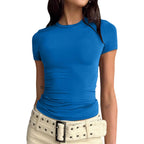 2024 Spring Autumn Women Y2K Pink T-Shirt Causal Long Sleeve Crop Tops O Neck Pullovers Base Tees Bodycon Slim Fit T Shirt