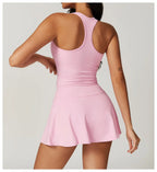 Custom LOGO women's beautiful back tight yoga set quick-drying high waist hip lift running fitness sports skirt 2-piece set