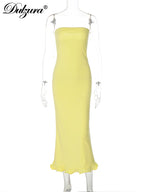 Dulzura Sleeveless Ruffles Patchwork Strapless Bodycon Midi Dress Women'S Solid Sexy Outfit Party Clubwear For Autumn Winter