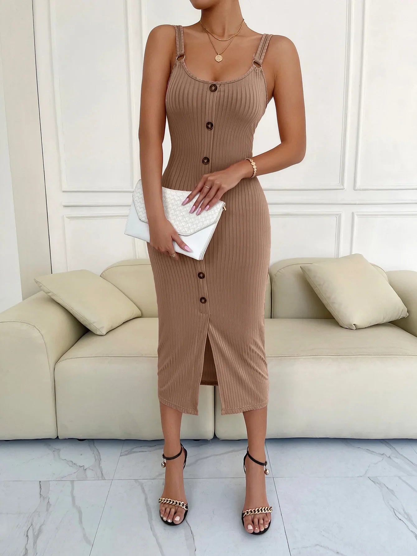 2025Summer European And American Suspender Dress Slim And Sexy Knitted Slit One-step Skirt vestidos largos Elegant Sexy Outfits1