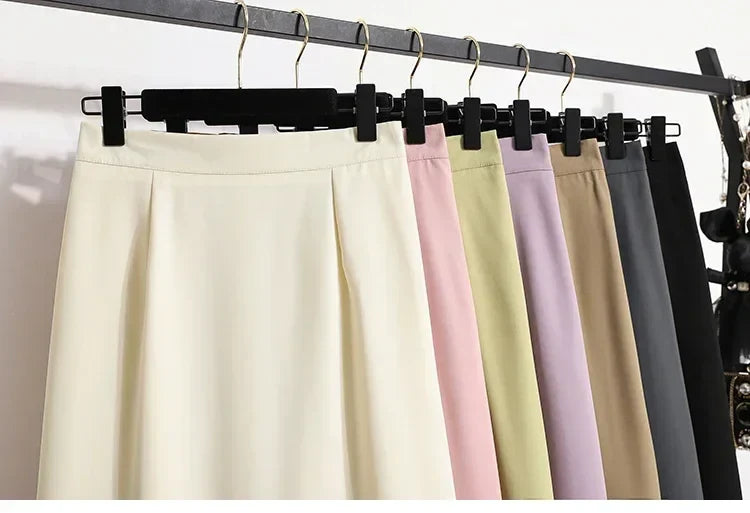 2025 Summer Female Fashionable Versatile Solid Skirts High Waisted Mid Length A-line Plus Size Skirt Split Wrap Body Skirt
