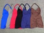 Gym Sport Jumpsuit Short Jumpsuit with Pocket Women Sportswear One Piece Yoga Set Sexy Backless Scrunch Fitness Overalls Romper