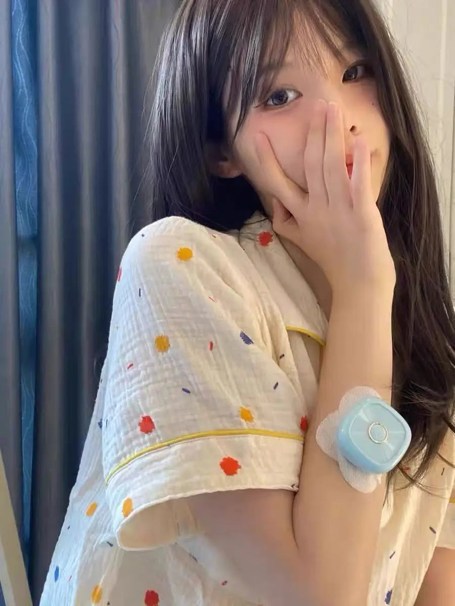 Cute Girl's Summer Cotton Linen ort Sve Nightgown Home Clothes Set Bear Print Gauze Spwear Simple Home Sle