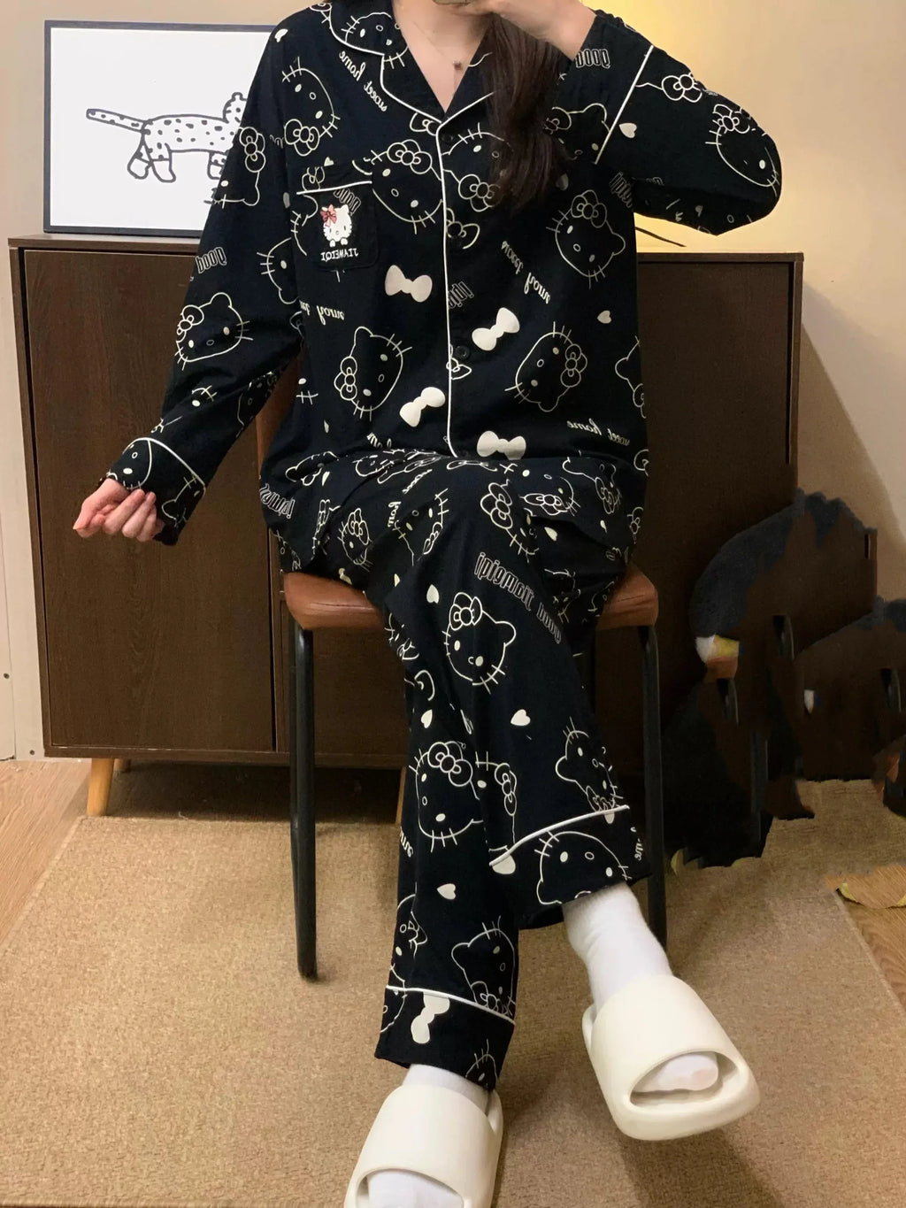 2Pcs/Set Hello Kitty Pajamas Anime Student Loungewear Kawaii Cute Girls Home Wear Shirt Shorts Set