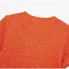 Elegant Sequined Orange Cardigans Women Y2k O-neck Short Sleeve One Button Female Tops 2025 Street Summer Lady Chic Knitwear