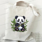Canvas Bag for Women Cartoon Panda Printed Shopper Handbags Storage Reusable Canvas Shoulder Bag China Panda Female Tote Bag