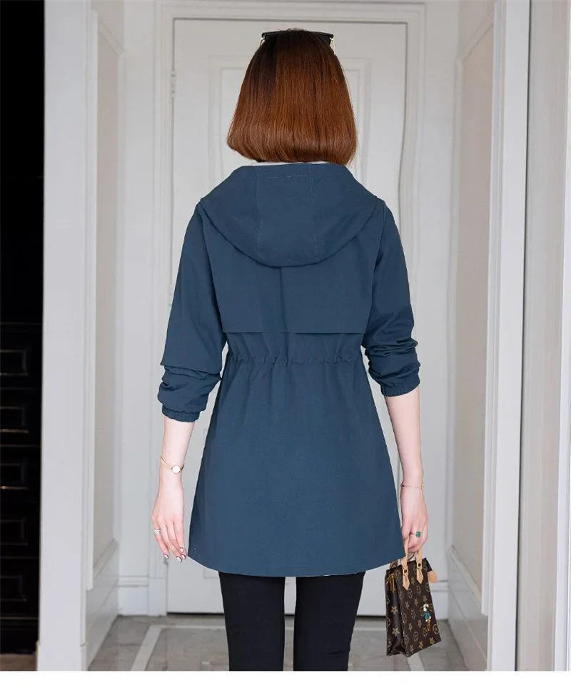 Double-Sided Trench Coat Women 2023New Fashion Spring Autumn Clothes Hooded Mid-Length Windbreakers Female Outerwear Casual Tops