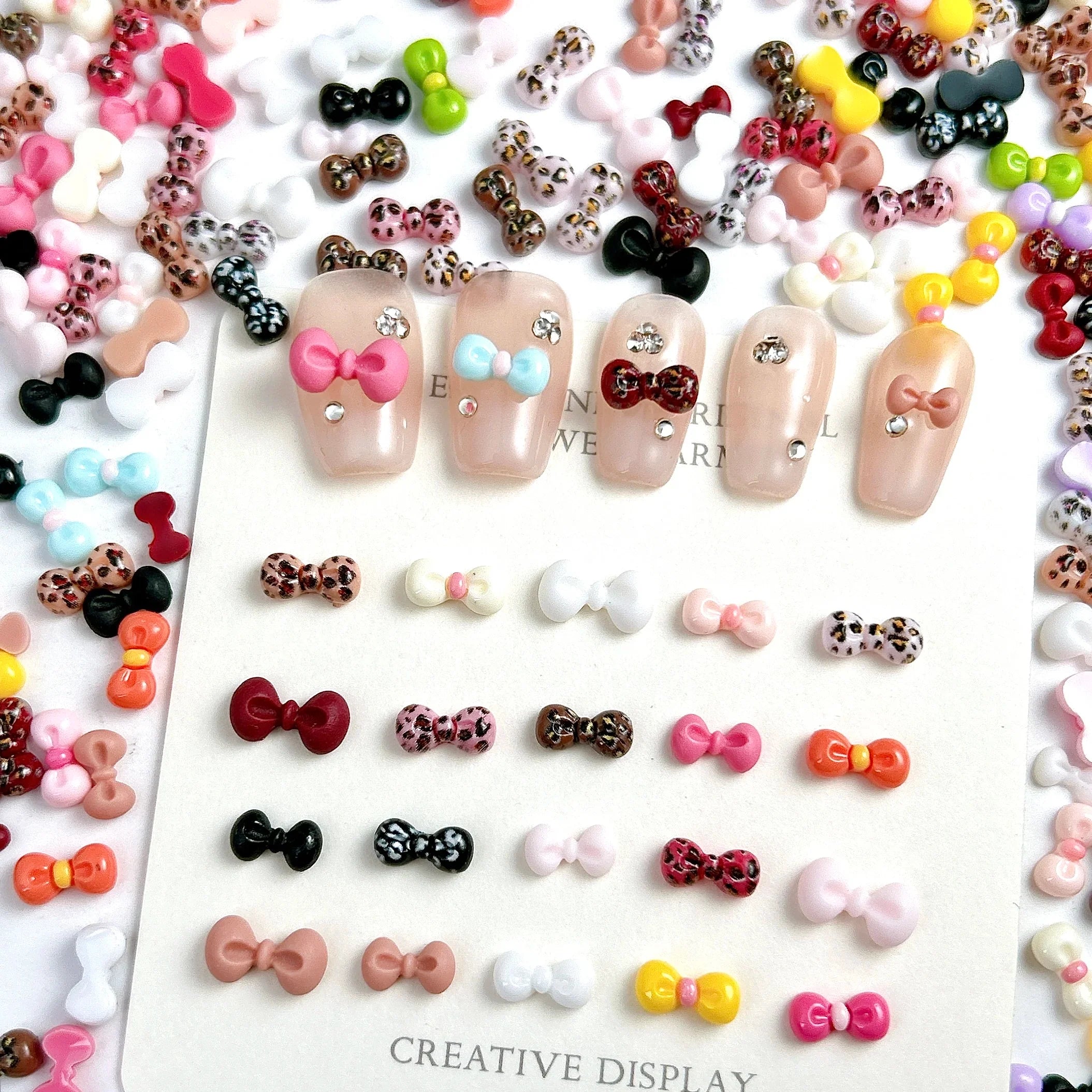 3D Mini Solid Color Tie Nail Art Decorations New Classic Leopard Pattern Bow Mixed Resin Nail Charms for DIY Earring Nails Parts