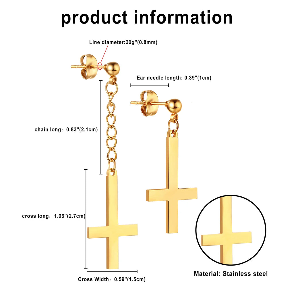 BONISKISS Men Women Stainless Steel Inverted Upside Down Cross Earring Church of Satan Temple Occult Satanic Witchy Stud Jewelry