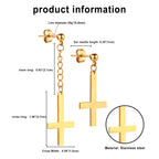 BONISKISS Men Women Stainless Steel Inverted Upside Down Cross Earring Church of Satan Temple Occult Satanic Witchy Stud Jewelry