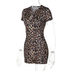 2024 Summer New Product Leopard Print short Sleeved V-neck Fashionable Tight Fitting Hip Lifting Jumpsuit For Women