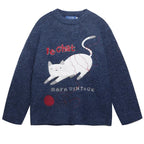 2025 Autumn and winter men's and women's American retro fun cute cat jacquard knitted sweater loose and lazy couple's top