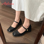 Aphixta Low Heels Mary Janes Square Heels Patent Leather Pumps Shoes Woman Classics Dress Official Pumps Party Plus Size 43
