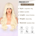Blonde synthetic wig with straight bangs Ladies Cosplay wig High temperature silk wig set with big waves and long curly hair