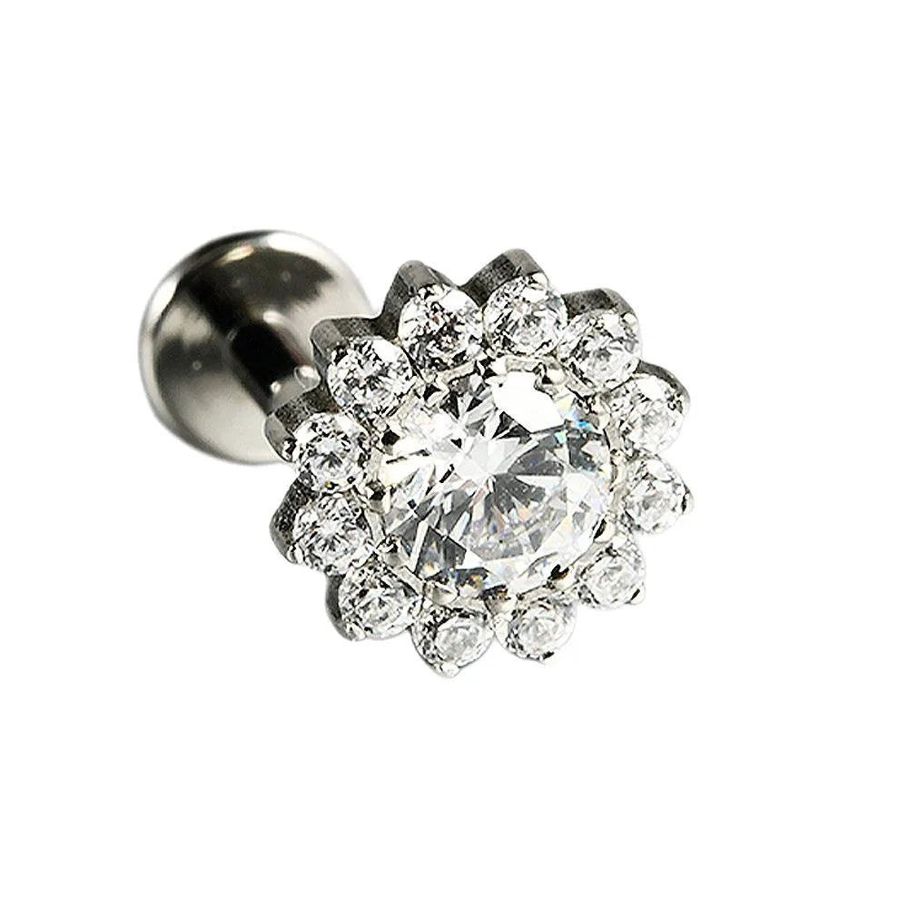1PC ASTM F136 Titanium Flower CZ Labret Stud Internal Thread Piercing Lip Stud Daith Conch Earring Piercing Jewelry Wholesale