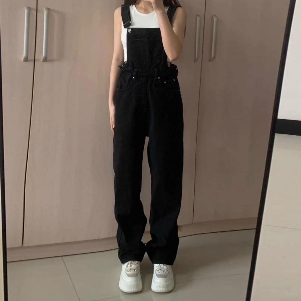 2023 Summer Black Jumpsuit Women Loose Dungarees Overalls Wide Leg Women Long Jumpsuit Ladies Overalls For Women