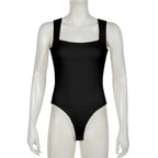 Darlingaga Casual Square Neck Fitness Summer Bodysuit Women Sleeveless Solid Basic One Piece Bodies Sporty Sexy Rompers Outfits