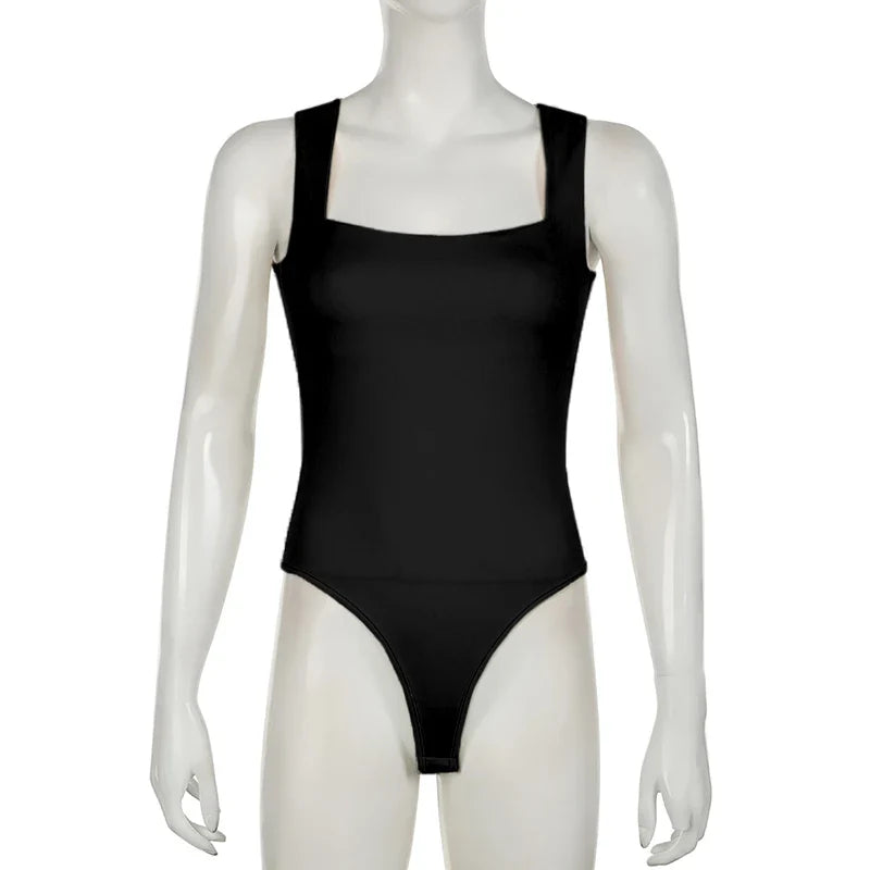 Darlingaga Casual Square Neck Fitness Summer Bodysuit Women Sleeveless Solid Basic One Piece Bodies Sporty Sexy Rompers Outfits